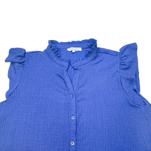 Sweet Rain Navy Blue Textured Flutter Sleeve V-Neck Blouse - 3XL - Picture 6 of 8